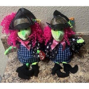 🖤💚 SCARY 💚🖤 2000 TY RETIRED Beanie Babies Halloween‎ WITCH -2 TOTAL